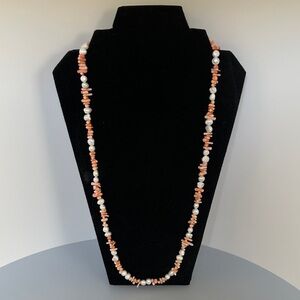 925 sterling silver Coral and fresh water Pearl Beaded Necklace​​